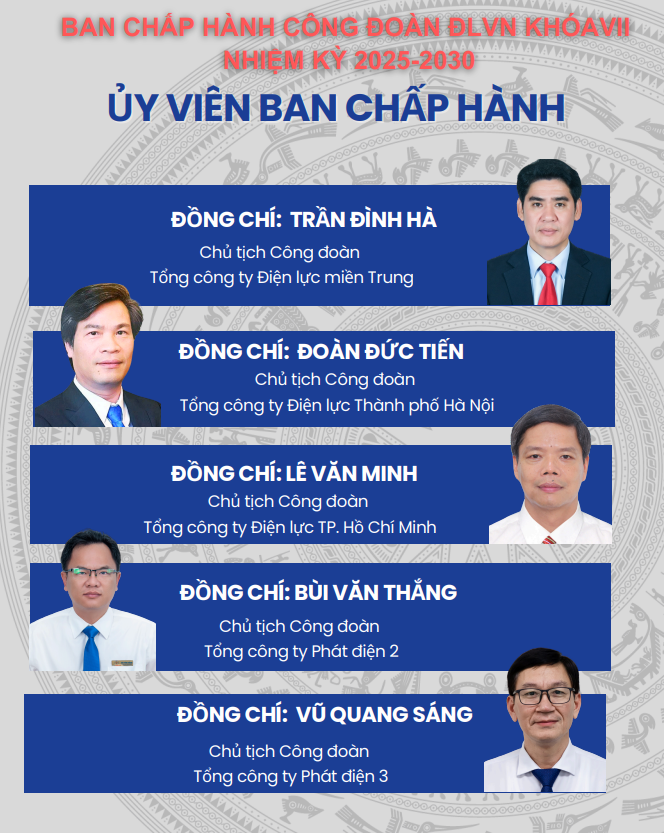 Danh sách Ban Chấp hành Công đoàn ĐLVN khóa VII nhiệm kỳ 2025-2030 2