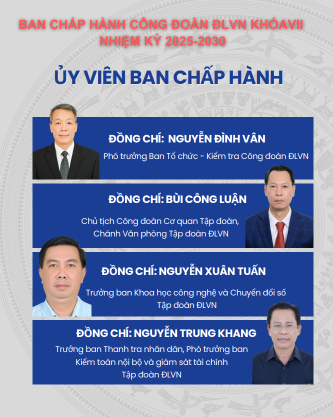 Danh sách Ban Chấp hành Công đoàn ĐLVN khóa VII nhiệm kỳ 2025-2030 4