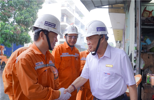 Lãnh đạo EVNHCMC thăm, động viên công nhân làm việc tại hiện trường Công ty Điện lực Bình Phú