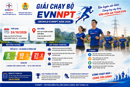 EVNNPT tổ chức Giải chạy bộ cán bộ, công nhân viên, lao động EVNNPT năm 2026