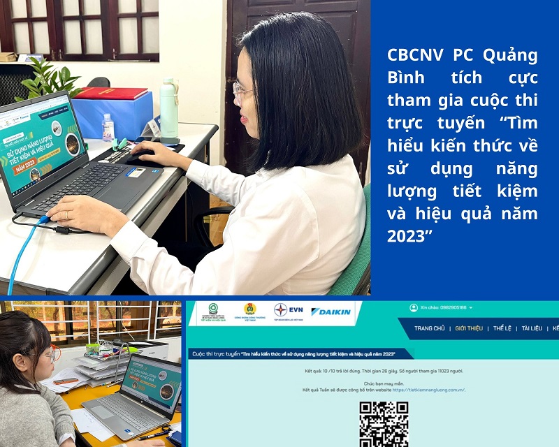 Người lao động PC Quảng Bình tích cực tham gia cuộc thi trực tuyến “Tìm hiểu kiến thức về sử dụng năng lượng tiết kiệm và hiệu quả năm 2023”