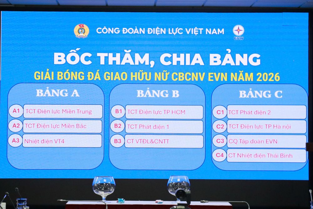 Bốc thăm, chia bảng Giải bóng đá giao hữu Nữ CBCNV EVN năm 2026