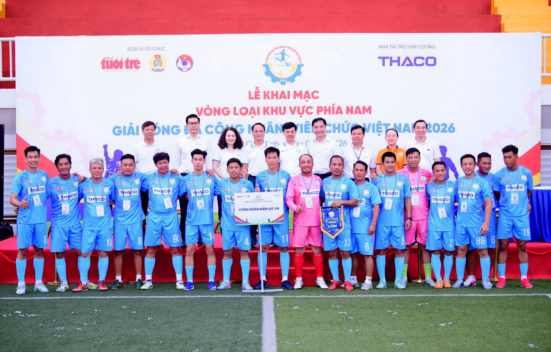 Công đoàn Điện lực Việt Nam tham dự Lễ khai mạc Giải Bóng đá công nhân, viên chức Việt Nam 2026 - khu vực phía Nam 2
