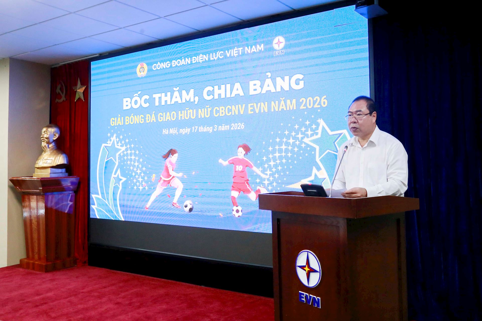 Công đoàn Điện lực Việt Nam tổ chức lễ bốc thăm, chia bảng Giải bóng đá giao hữu nữ CBCNV EVN năm 2026