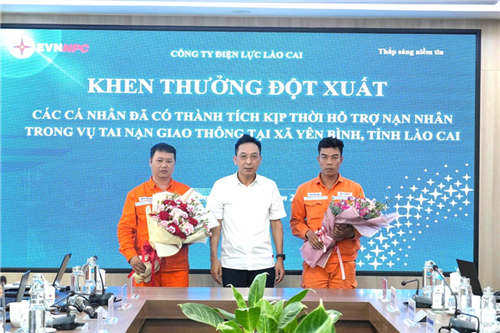 Công ty Điện lực Lào Cai khen thưởng đột xuất 2 nhân viên Điện lực Yên Bái kịp thời cứu người bị tai nạn giao thông