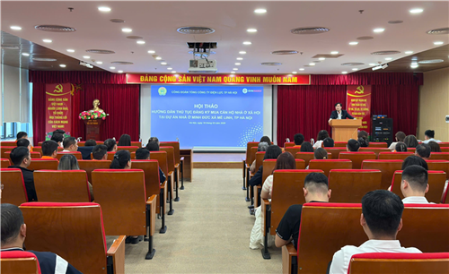Công đoàn EVNHANOI tổ chức hội thảo hướng dẫn đăng ký mua căn hộ nhà ở xã hội tại Dự án Khu nhà ở Minh Đức, xã Mê Linh, Hà Nội. 